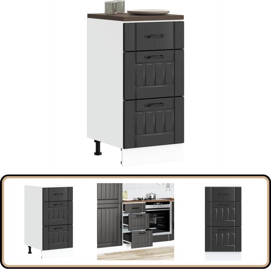 VidaXL Keuken onderkast zwart Lucca serie Keukenonderkast Houten Keukenkast Zwarte Keukenkast Lucca Serie Opslagoplossing