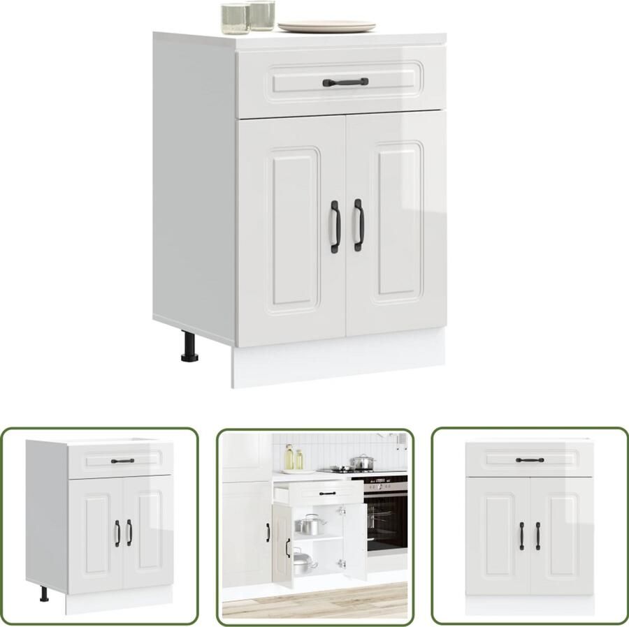 The Living Store Keuken onderkast Kalmar bewerkt hout hoogglans wit Keukenonderkast Houten Keukenonderkast Witte Keukenonderkast Opslagruimte Keuken Keukenopslag