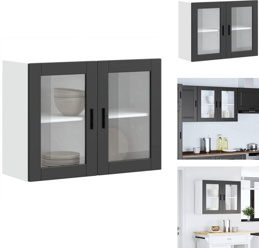 VidaXL Keuken Wandkast Keuken Wandkasten -keuken Wandmeubel Gemonteerde Wandkast Keukenwandkast met glazen deur Porto zwart