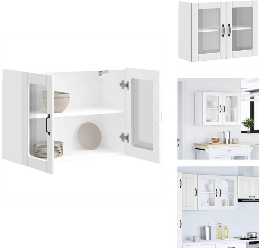 VidaXL Keuken Wandkast Keuken Wandkasten Keuken Wandmeubel Gemonteerde Wandkast Keukenwandkast met glazen deur Lucca bewerkt hout wit