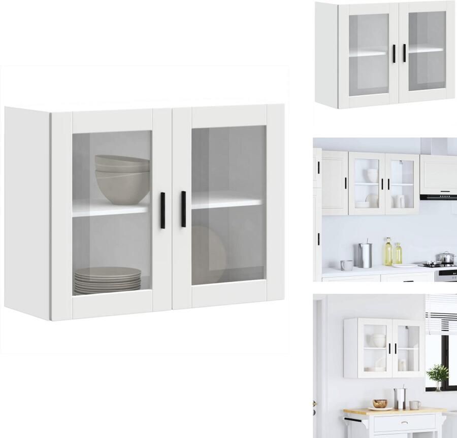 VidaXL Keuken Wandkast Keuken Wandkasten -keuken Wandmeubel Gemonteerde Wandkast Keukenwandkast met glazen deur Porto wit - Foto 2