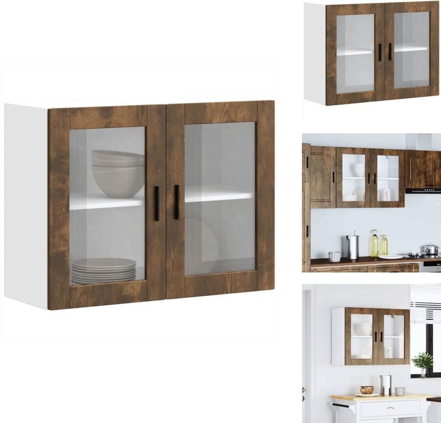 VidaXL Keuken Wandkast Keuken Wandkasten -keuken Wandmeubel Gemonteerde Wandkast Keukenwandkast met glazen deur Porto gerookt eikenkleurig