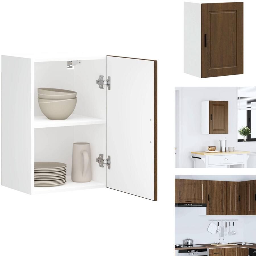 VidaXL Keuken Wandkast Keuken Wandkasten Keuken Wandmeubel Gemonteerde Wandkast Keukenwandkast Porto bewerkt hout bruin eikenkleur - Foto 4