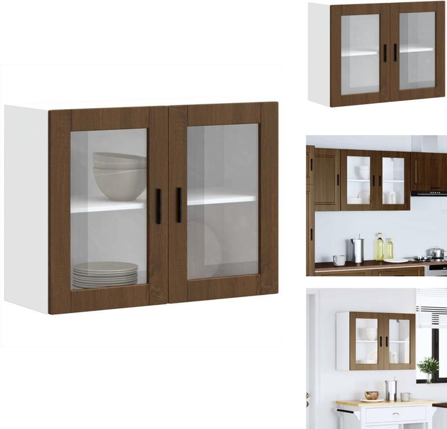 VidaXL Keuken Wandkast Keuken Wandkasten -keuken Wandmeubel Gemonteerde Wandkast Keukenwandkast met glazen deur Porto bruin eikenkleur