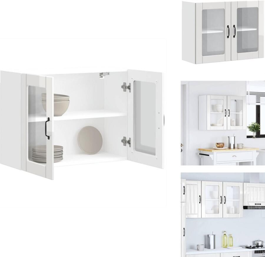 VidaXL Keuken Wandkast Keuken Wandkasten Keuken Wandmeubel Gemonteerde Wandkast Keukenwandkast met glazen deur Lucca bewerkt hout hoogglanswit - Foto 2
