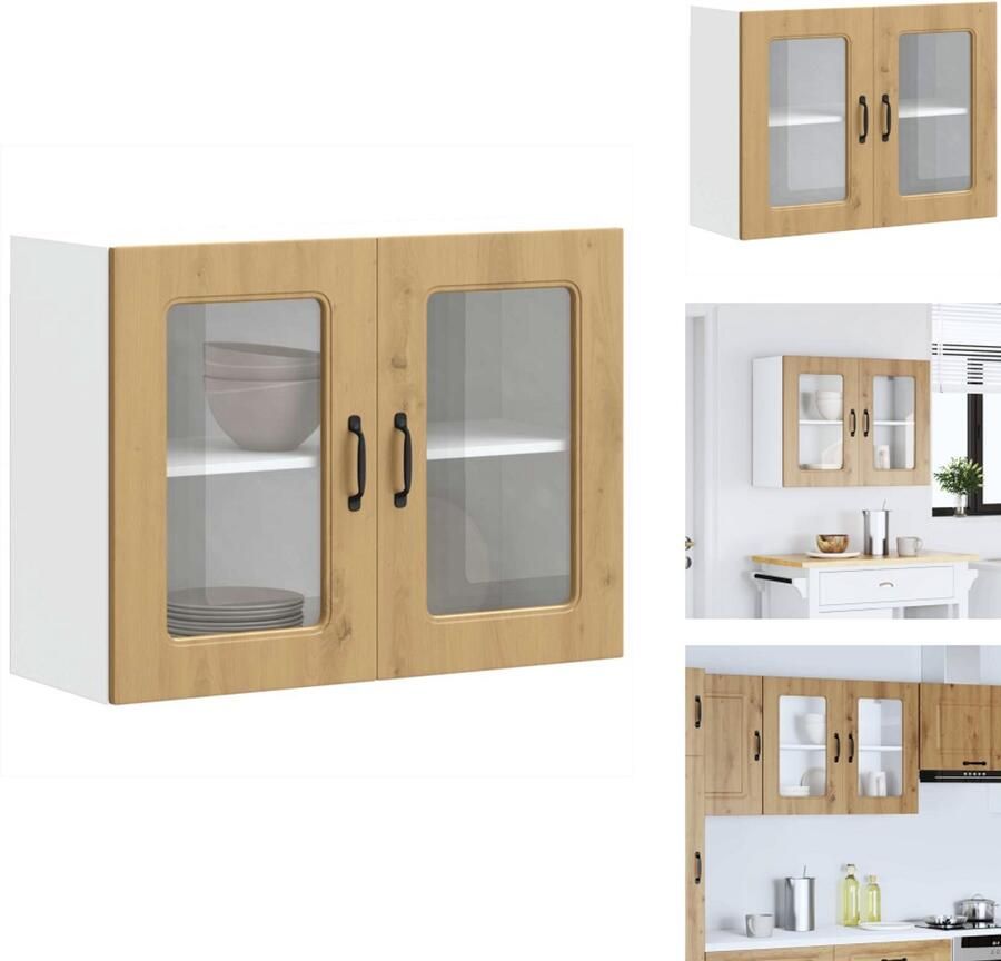 VidaXL keuken Wandkast Keuken Wandkasten -keuken Wandmeubel Gemonteerde Wandkast Keukenwandkast met glazen deur bewerkt hout artisanaal eiken