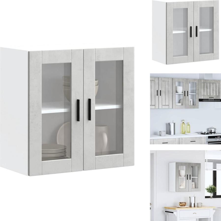 VidaXL Keuken Wandkast Keuken Wandkasten -keuken Wandmeubel Gemonteerde Wandkast Keukenwandkast met glazen deur Porto betongrijs
