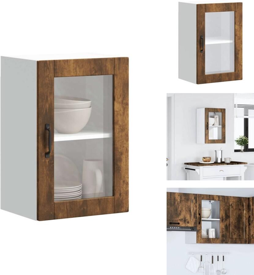 VidaXL Keuken Wandkast Keuken Wandkasten Keuken Wandmeubel Gemonteerde Wandkast Keukenwandkast met glazen deur Porto gerookt eikenkleurig