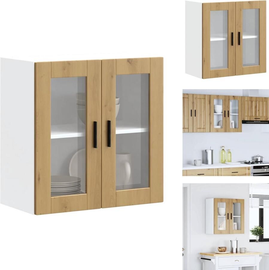 VidaXL Keuken Wandkast Keuken Wandkasten -keuken Wandmeubel Gemonteerde Wandkast Keukenwandkast met glazen deur Porto artisanaal eikenkleur