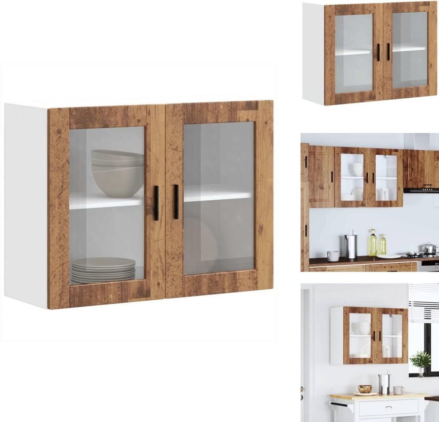 VidaXL Keuken Wandkast Keuken Wandkasten -keuken Wandmeubel Gemonteerde Wandkast Keukenwandkast met glazen deur Porto oud houtkleurig