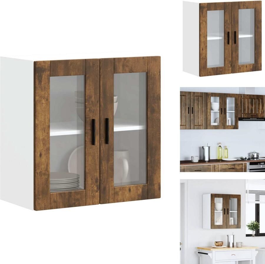 VidaXL Keuken Wandkast Keuken Wandkasten -keuken Wandmeubel Gemonteerde Wandkast Keukenwandkast met glazen deur Porto gerookt eikenkleurig