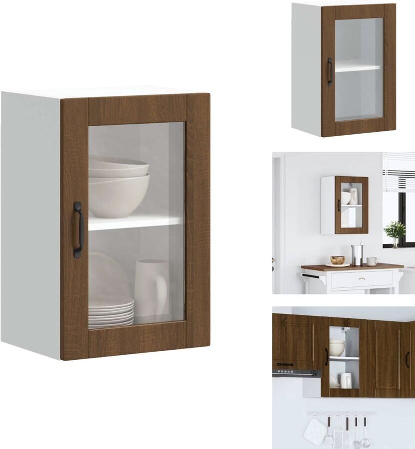 VidaXL Keuken Wandkast Keuken Wandkasten Keuken Wandmeubel Gemonteerde Wandkast Keukenwandkast met glazen deur Porto bruin eikenkleur