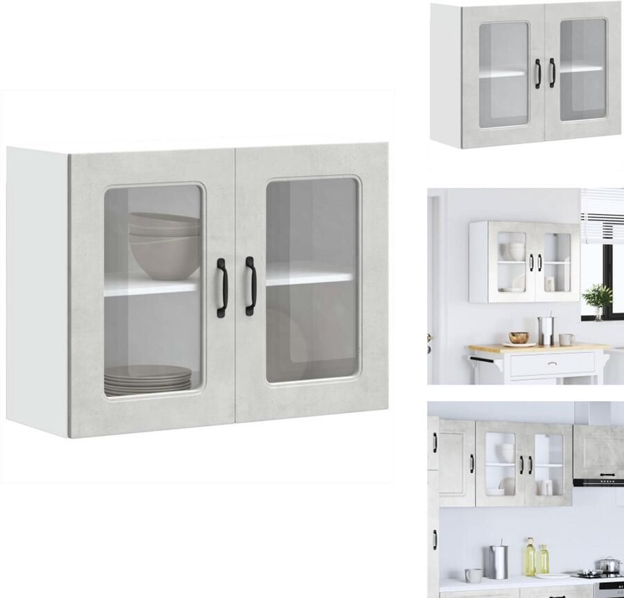 VidaXL keuken Wandkast Keuken Wandkasten -keuken Wandmeubel Gemonteerde Wandkast Keukenwandkast met glazen deur Kalmar bewerkt hout betongrijs - Foto 2
