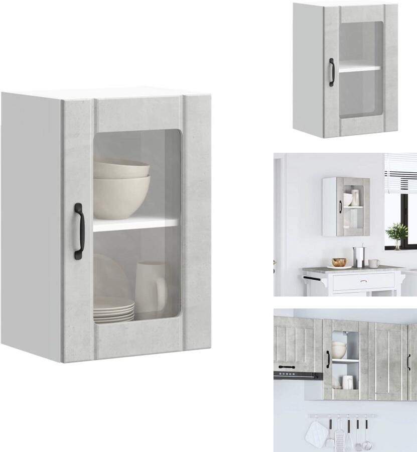 VidaXL Keuken Wandkast Keuken Wandkasten Keuken Wandmeubel Gemonteerde Wandkast Keukenwandkast met glazen deur Lucca betongrijs