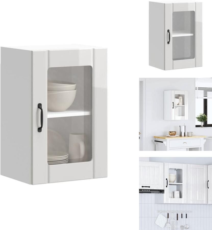 VidaXL Keuken Wandkast Keuken Wandkasten Keuken Wandmeubel Gemonteerde Wandkast Keukenwandkast met glazen deur Lucca hoogglans wit