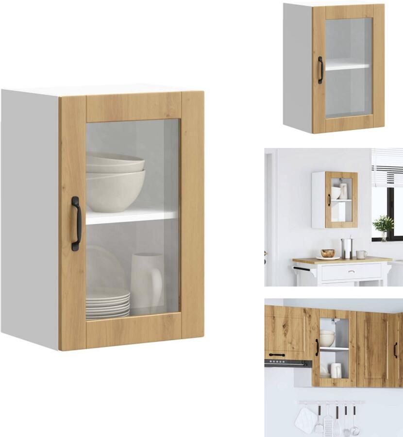 VidaXL Keuken Wandkast Keuken Wandkasten Keuken Wandmeubel Gemonteerde Wandkast Keukenwandkast met glazen deur Porto artisanaal eikenkleur