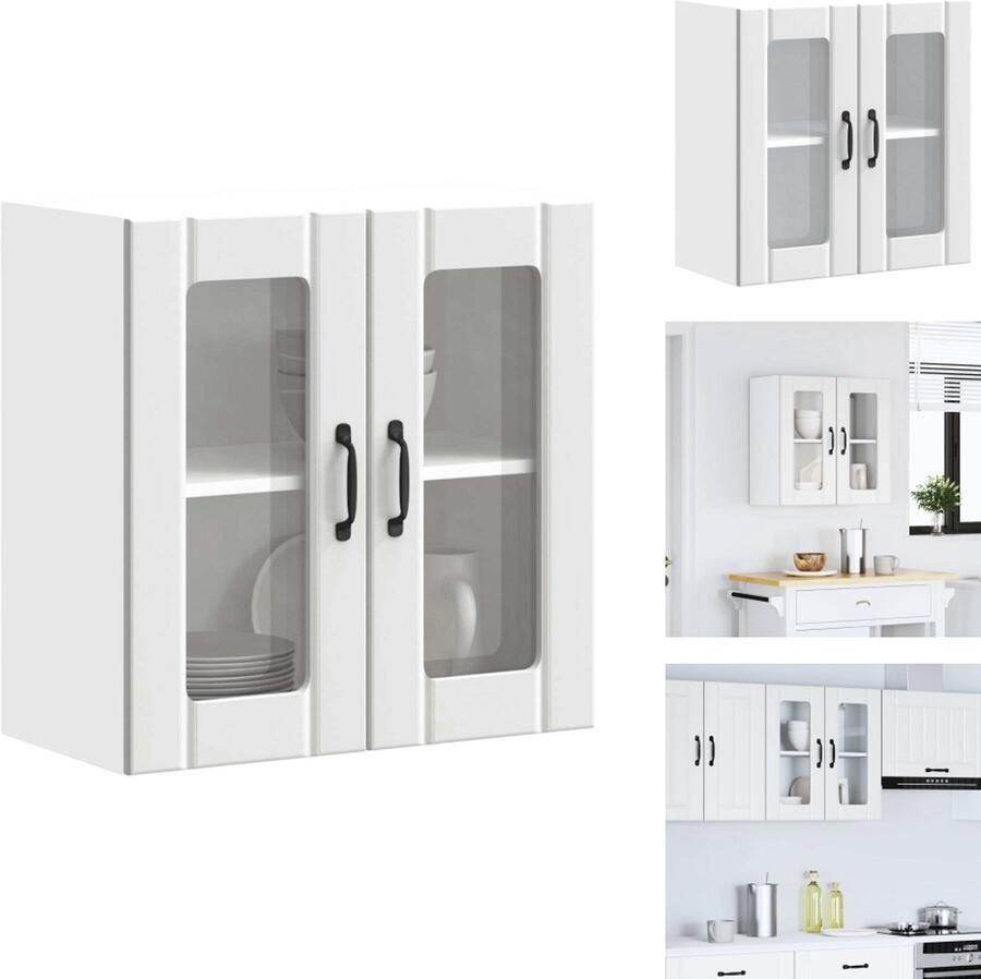 VidaXL Keuken Wandkast Keuken Wandkasten Keuken Wandmeubel Gemonteerde Wandkast Keukenwandkast met glazen deur Lucca bewerkt hout wit