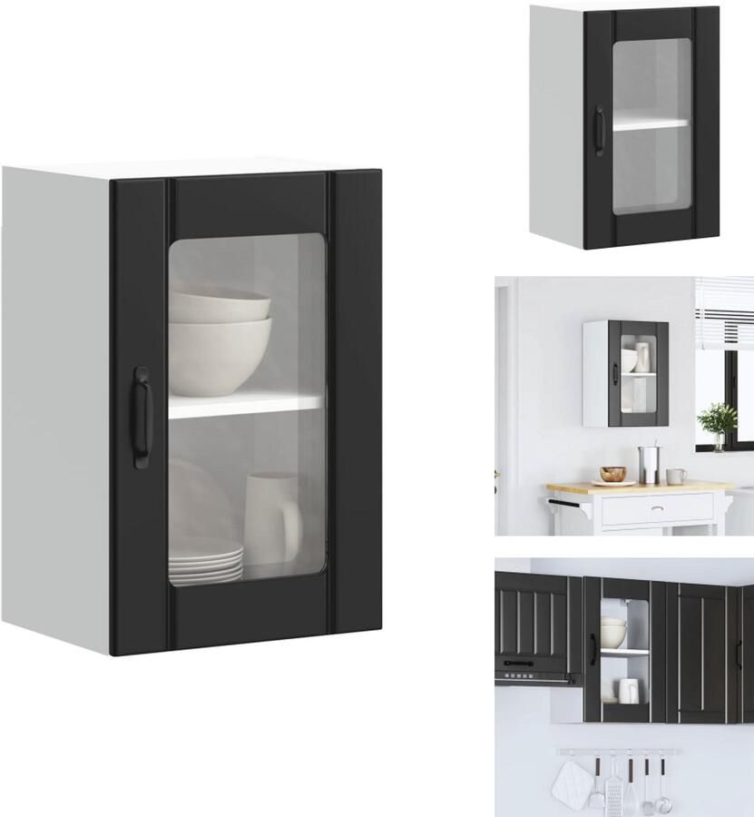 VidaXL Keuken Wandkast Keuken Wandkasten Keuken Wandmeubel Gemonteerde Wandkast Keukenwandkast met glazen deur Lucca zwart