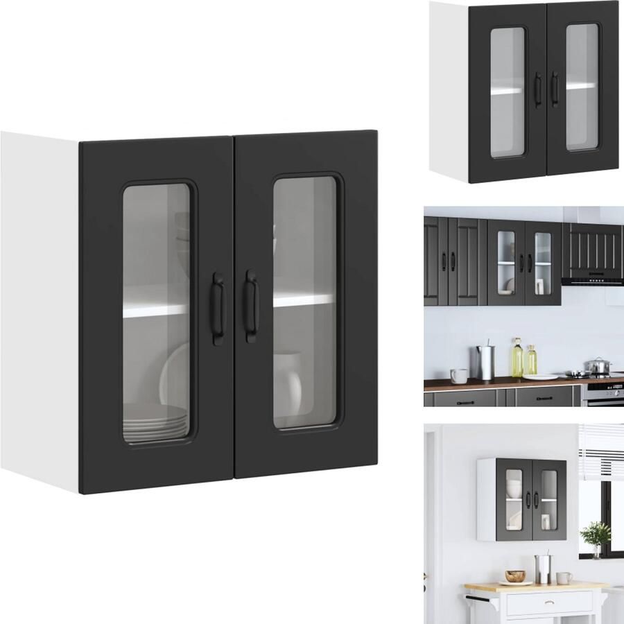 VidaXL keuken Wandkast Keuken Wandkasten -keuken Wandmeubel Gemonteerde Wandkast Keukenwandkast met glazen deur Kalmar bewerkt hout zwart