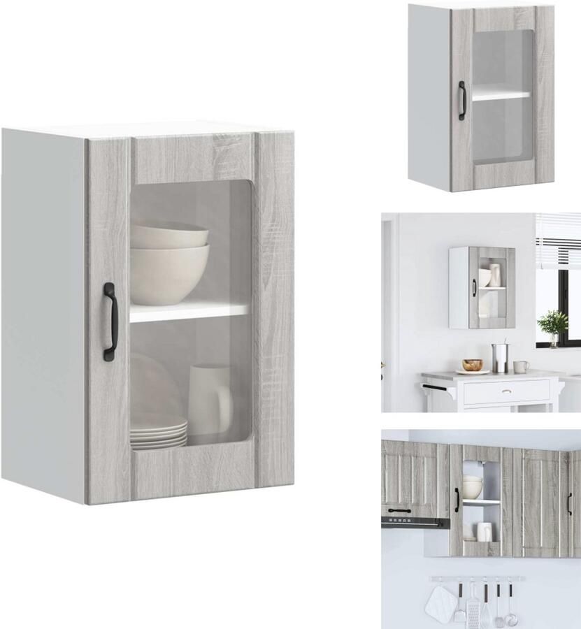 VidaXL Keuken Wandkast Keuken Wandkasten Keuken Wandmeubel Gemonteerde Wandkast Keukenwandkast met glazen deur Lucca grijs sonoma eikenkleur