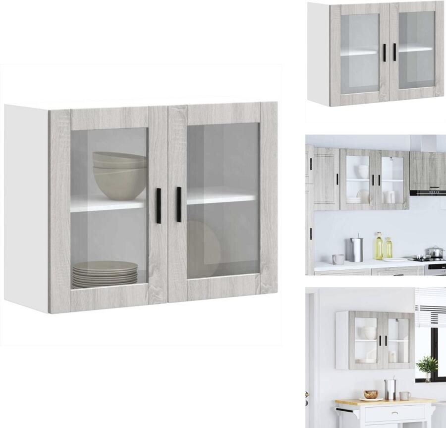 VidaXL Keuken Wandkast Keuken Wandkasten -keuken Wandmeubel Gemonteerde Wandkast Keukenwandkast met glazen deur Porto grijs sonoma eiken
