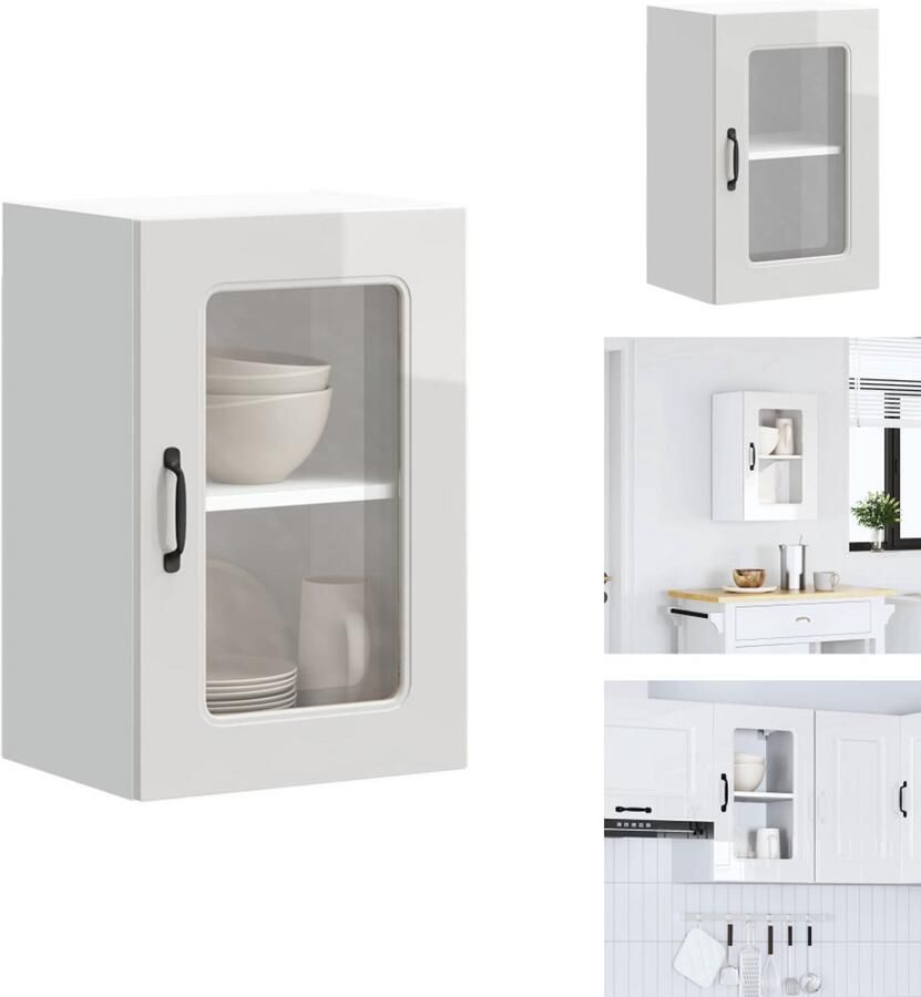 VidaXL keuken Wandkast Keuken Wandkasten Keuken Wandmeubel Gemonteerde Wandkast Keukenwandkast met glazen deur Kalmar bewerkt hout hoogglanswit