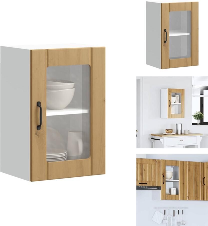 VidaXL Keuken Wandkast Keuken Wandkasten Keuken Wandmeubel Gemonteerde Wandkast Keukenwandkast met glazen deur Lucca artisanaal eikenkleur