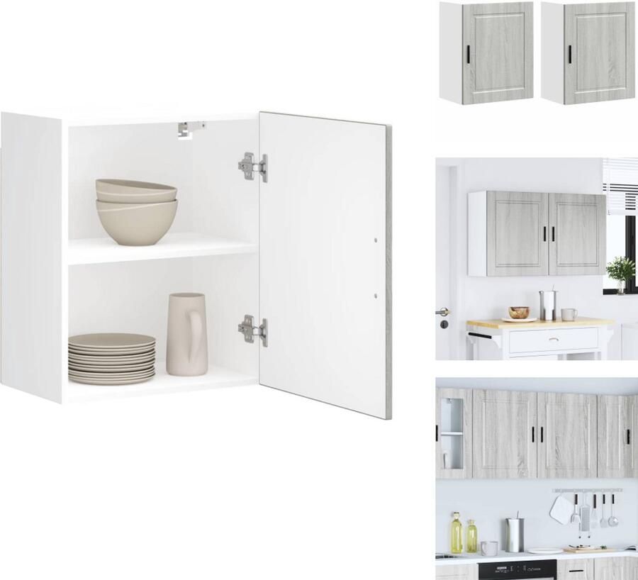 VidaXL Keuken Wandkast Keuken Wandkasten Keuken Wandmeubel Gemonteerde Wandkast Keukenwandkasten 2 st Porto bewerkt hout grijs sonoma eiken