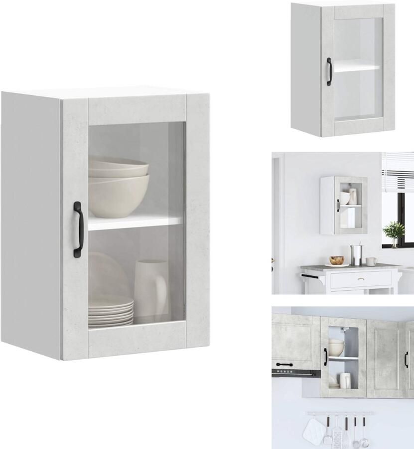 VidaXL Keuken Wandkast Keuken Wandkasten Keuken Wandmeubel Gemonteerde Wandkast Keukenwandkast met glazen deur Porto betongrijs