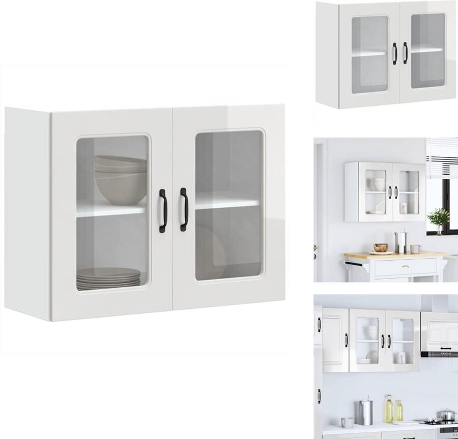 VidaXL keuken Wandkast Keuken Wandkasten -keuken Wandmeubel Gemonteerde Wandkast Keukenwandkast met glazen deur Kalmar bewerkt hout hoogglanswit