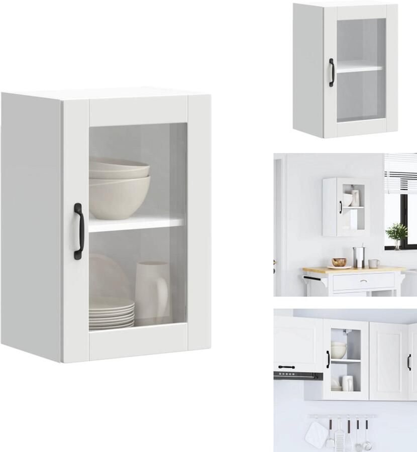 VidaXL Keuken Wandkast Keuken Wandkasten Keuken Wandmeubel Gemonteerde Wandkast Keukenwandkast met glazen deur Porto wit