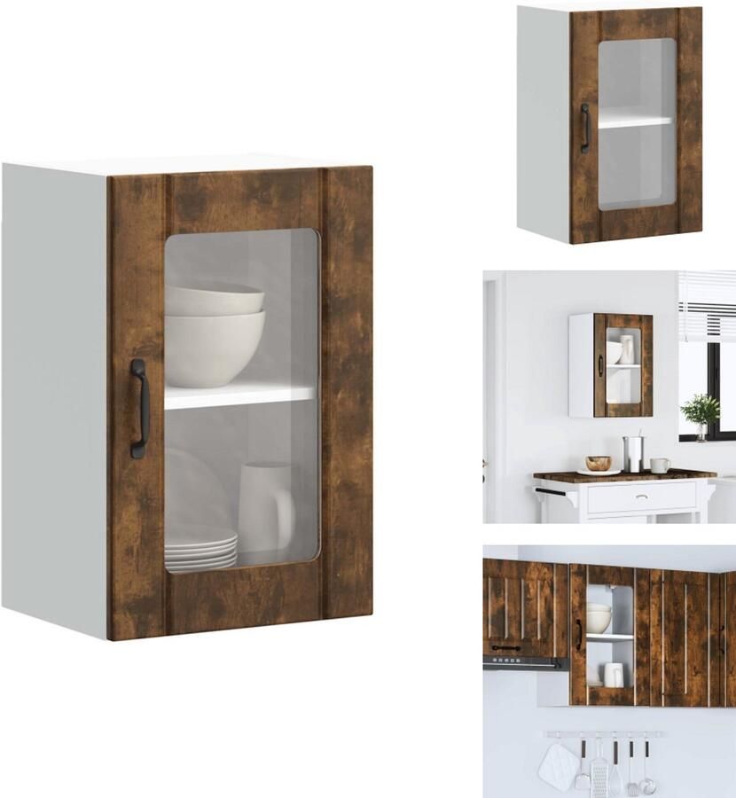 VidaXL Keuken Wandkast Keuken Wandkasten Keuken Wandmeubel Gemonteerde Wandkast Keukenwandkast met glazen deur Lucca gerookt eikenkleurig