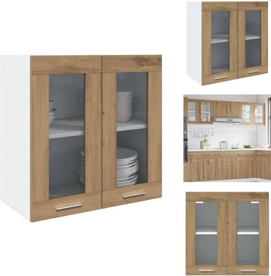 VidaXL Keuken Wandkast Keuken Wandkasten Keuken Wandmeubel Gemonteerde Wandkast Keukenwandkast met glazen deur 60x31x60 cm artisanaal eiken