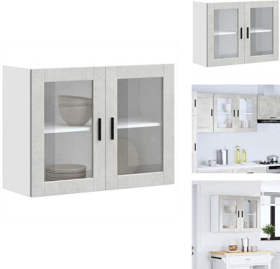 VidaXL Keuken Wandkast Keuken Wandkasten -keuken Wandmeubel Gemonteerde Wandkast Keukenwandkast met glazen deur Porto betongrijs - Foto 2