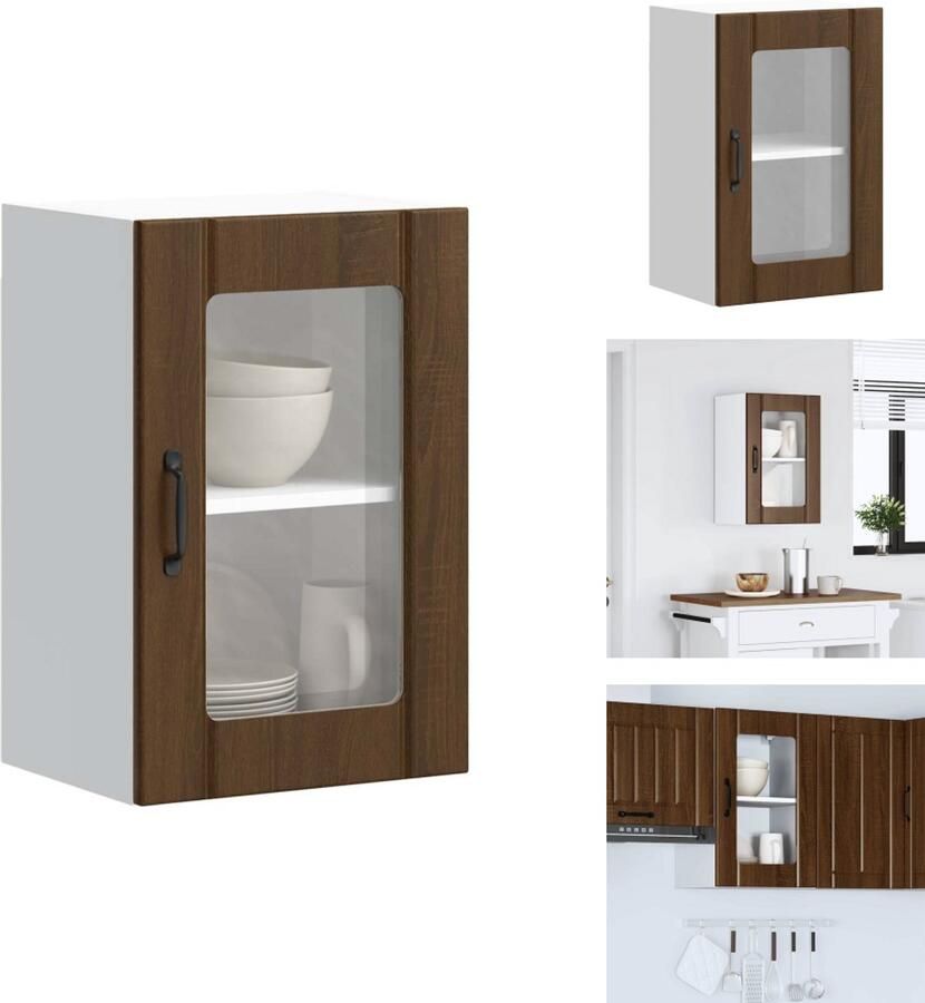 VidaXL Keuken Wandkast Keuken Wandkasten Keuken Wandmeubel Gemonteerde Wandkast Keukenwandkast met glazen deur Lucca bruin eikenkleur