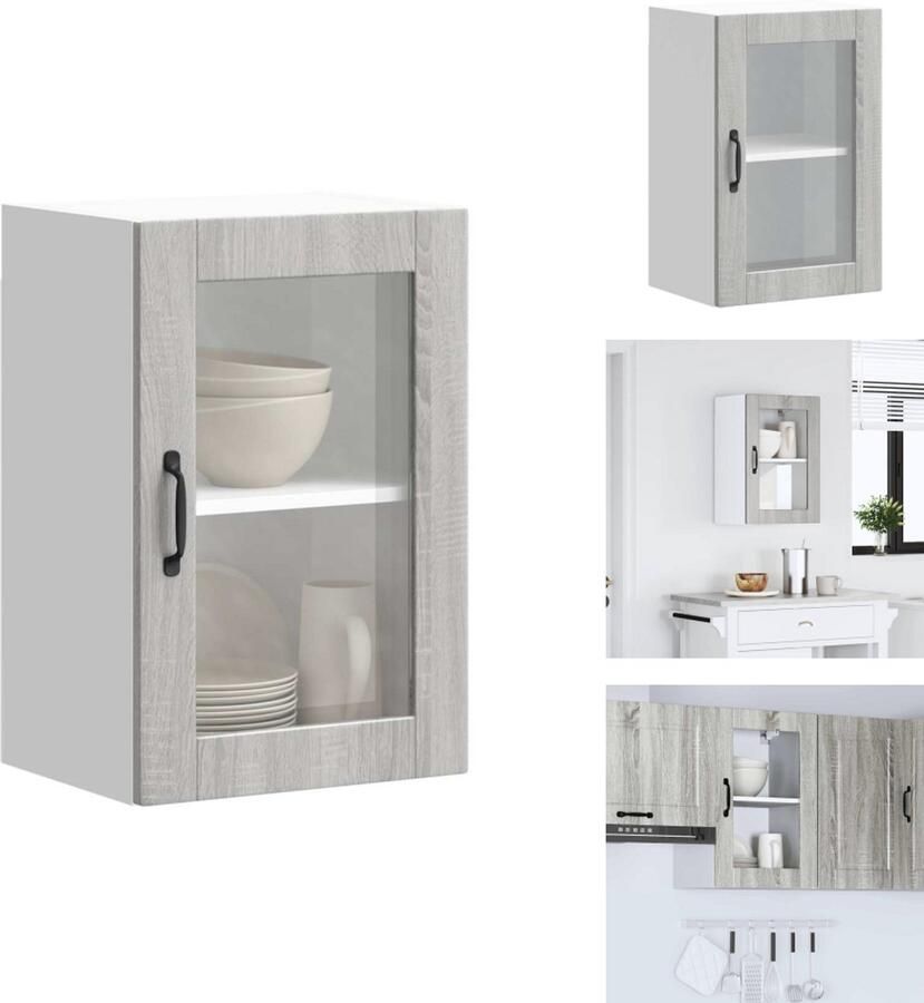 VidaXL Keuken Wandkast Keuken Wandkasten Keuken Wandmeubel Gemonteerde Wandkast Keukenwandkast met glazen deur Porto grijs sonoma eiken