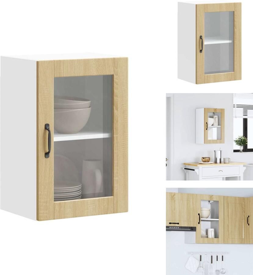 VidaXL Keuken Wandkast Keuken Wandkasten Keuken Wandmeubel Gemonteerde Wandkast Keukenwandkast met glazen deur Porto sonoma eikenkleurig