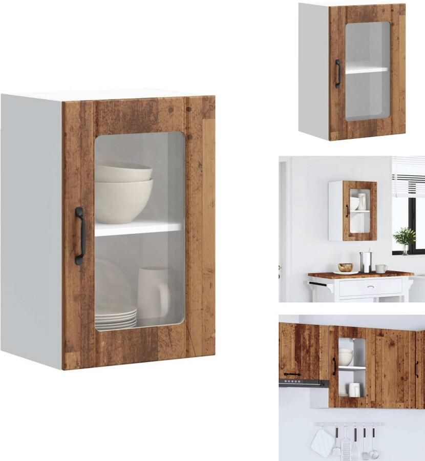VidaXL Keuken Wandkast Keuken Wandkasten Keuken Wandmeubel Gemonteerde Wandkast Keukenwandkast met glazen deur Lucca oud houtkleurig