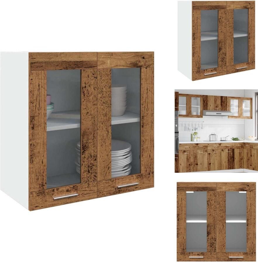 VidaXL Keuken Wandkast Keuken Wandkasten Keuken Wandmeubel Gemonteerde Wandkast Keukenwandkast met glazen deur 60x31x60 cm oud houtkleurig