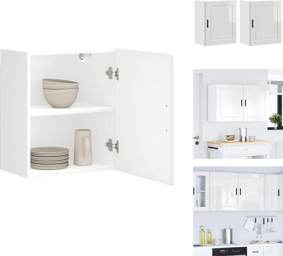 VidaXL Keuken Wandkast Keuken Wandkasten Keuken Wandmeubel Gemonteerde Wandkast Keukenwandkasten 2 st Porto bewerkt hout hoogglans wit