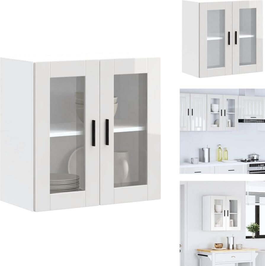 VidaXL Keuken Wandkast Keuken Wandkasten -keuken Wandmeubel Gemonteerde Wandkast Keukenwandkast met glazen deur Porto hoogglans wit - Foto 2