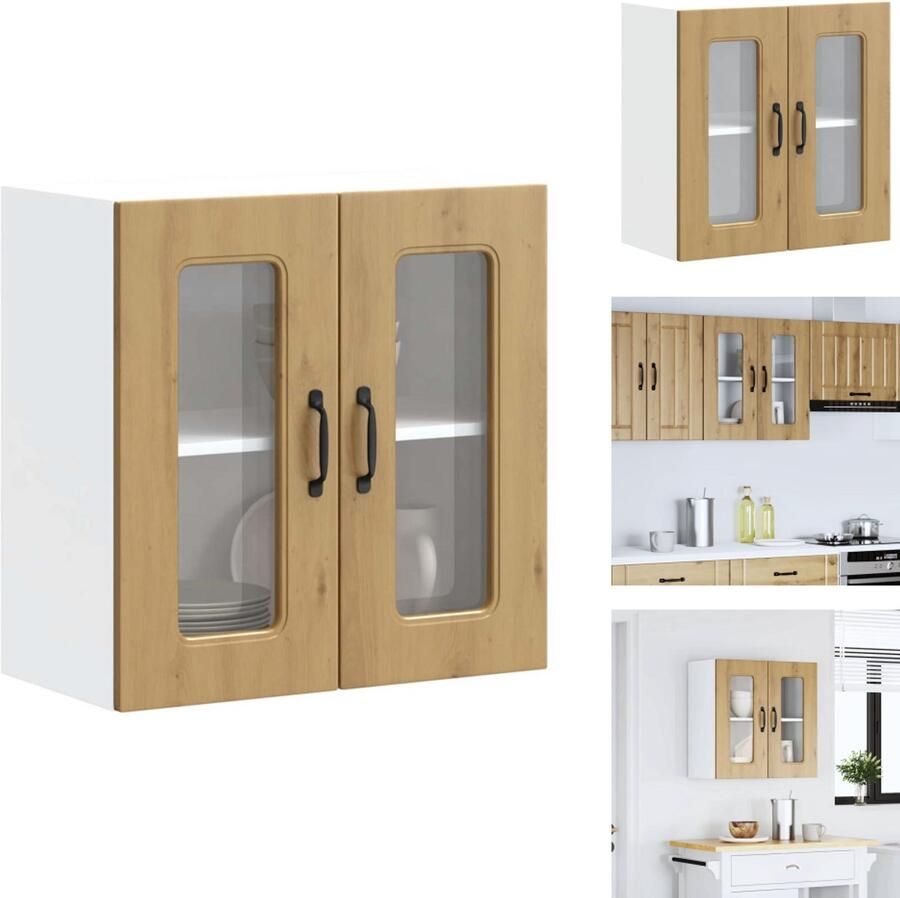 VidaXL keuken Wandkast Keuken Wandkasten -keuken Wandmeubel Gemonteerde Wandkast Keukenwandkast met glazen deur bewerkt hout artisanaal eiken - Foto 2