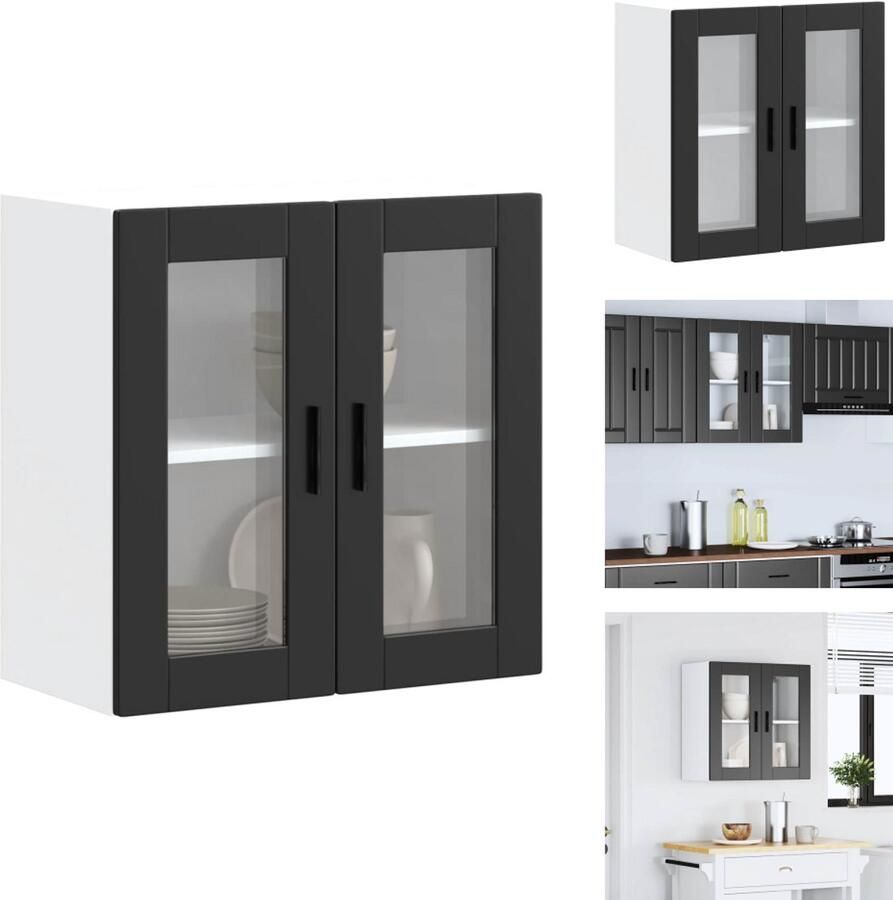 VidaXL Keuken Wandkast Keuken Wandkasten -keuken Wandmeubel Gemonteerde Wandkast Keukenwandkast met glazen deur Porto zwart - Foto 2