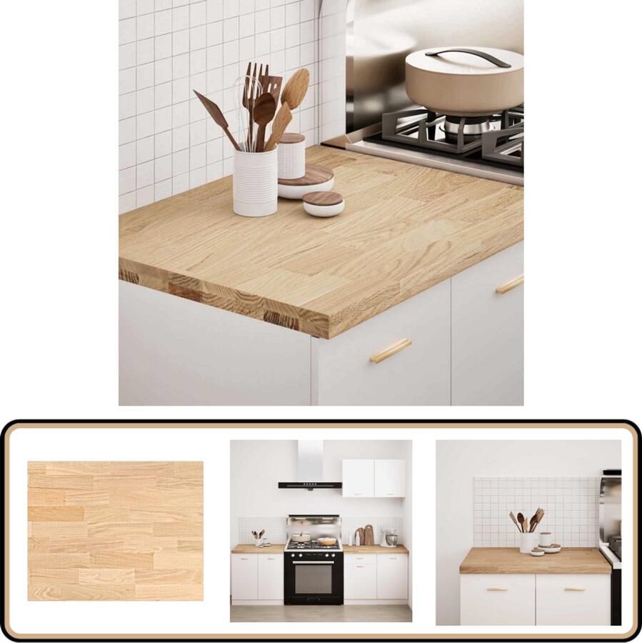 VidaXL Keuken werkblad Rechthoekig 80x63 5x4 cm Eikenhouten Keukenblad Houten Werkblad Keuken Blad Massief Eiken Keuken Accessoires