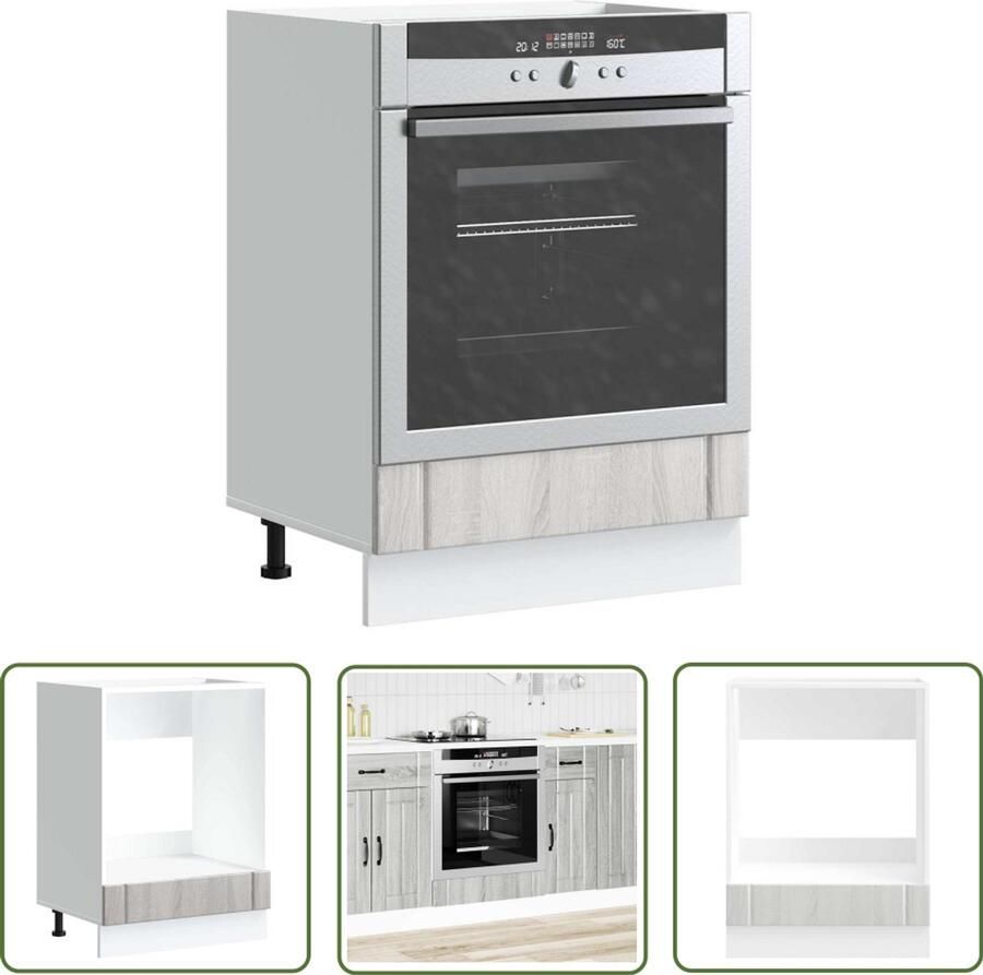 The Living Store Ovenkast Lucca bewerkt hout grijs sonoma eiken Ovenkast Houtsoort Keukenopstelling Opslagruimte Compact Design