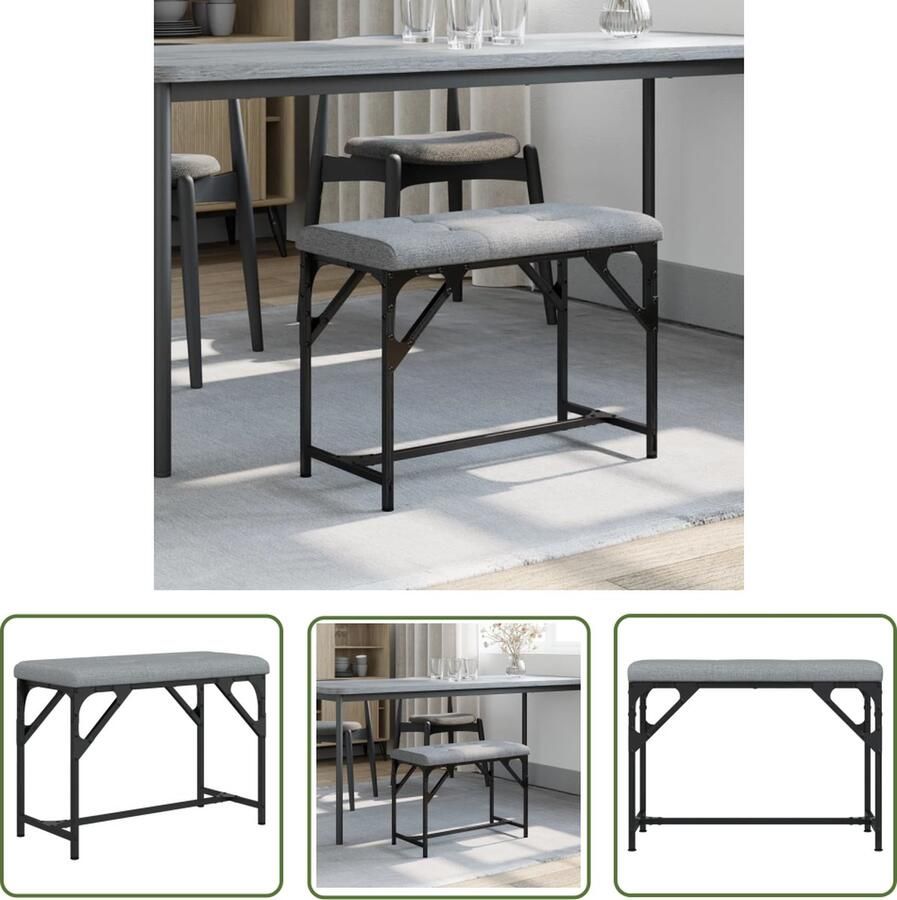 The Living Store Eettafelbank Stalen frame 62 x 32 x 45 cm Comfortabel zitkussen Eettafelbank Keukenbank Eetkamerbank Halbank Bank Grijs