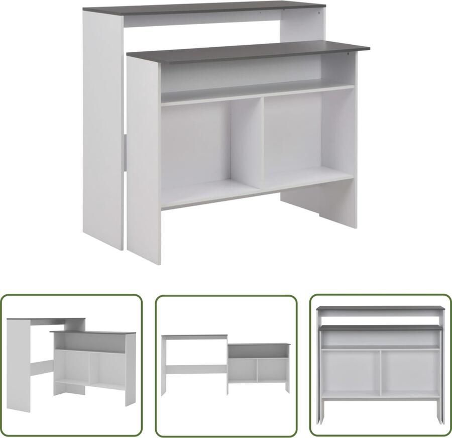 VidaXL Bartafel met 2 tafelbladen 130x40x120 cm wit en grijs Bartafel Keukenbar Witte Bartafel Houten Bartafel Multifunctionele Bartafel