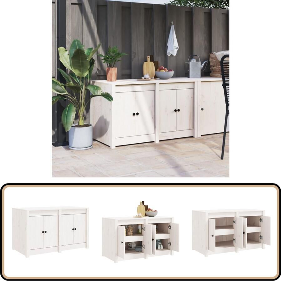 VidaXL Keukenkast 106x55x64 cm Wit Grenenhout Houten Keukenkast Buitenterras Buitenkeuken Tuinkast Grenoble Hout