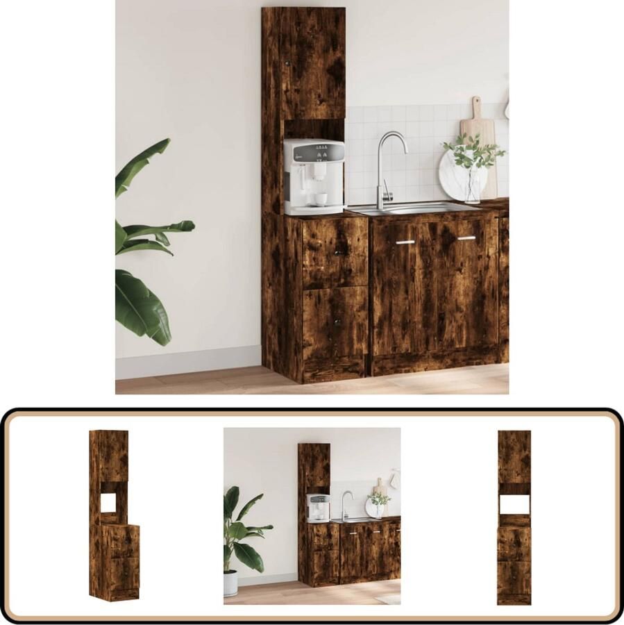 VidaXL Keukenkast 35x50x180 cm Gerookt Eiken Keukenkast Houten Kast Opslagoplossing Keuken Organisatie Gerookte Eik