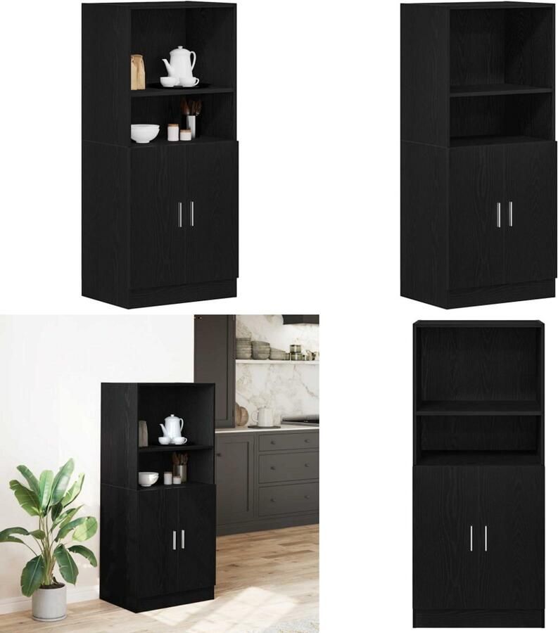 VidaXL Keukenkast 57x41 5x131 5 cm bewerkt hout zwart Keukenkast Keukenkasten Kast Keukenkast